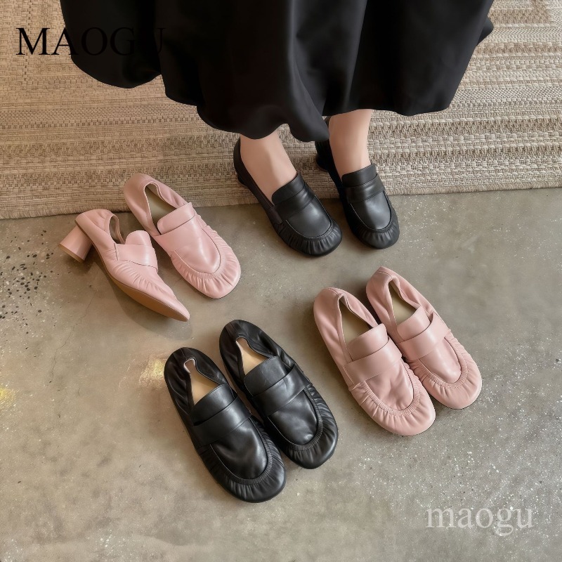 Vintage Fashion Online - Miękkie skórzane mokasyny damskie z plisami,